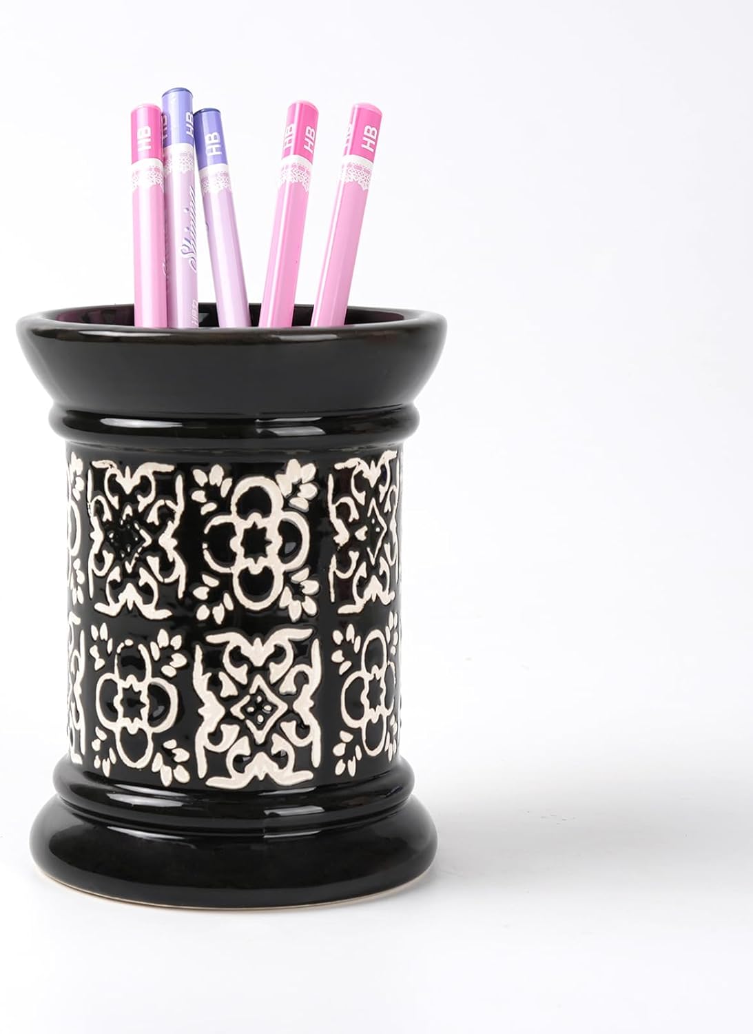 Ceramic Cactus Pen Holder, Cactus Decor Cute Pencil Holder, Makeup Brush Holder for Home, Office Desk Accessories(Dark Green)
