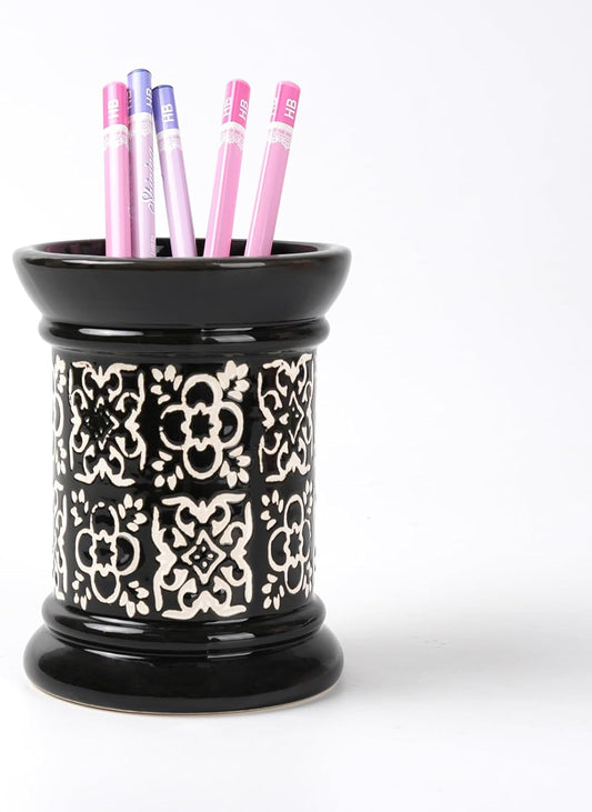 Ceramic Cactus Pen Holder, Cactus Decor Cute Pencil Holder, Makeup Brush Holder for Home, Office Desk Accessories(Dark Green)