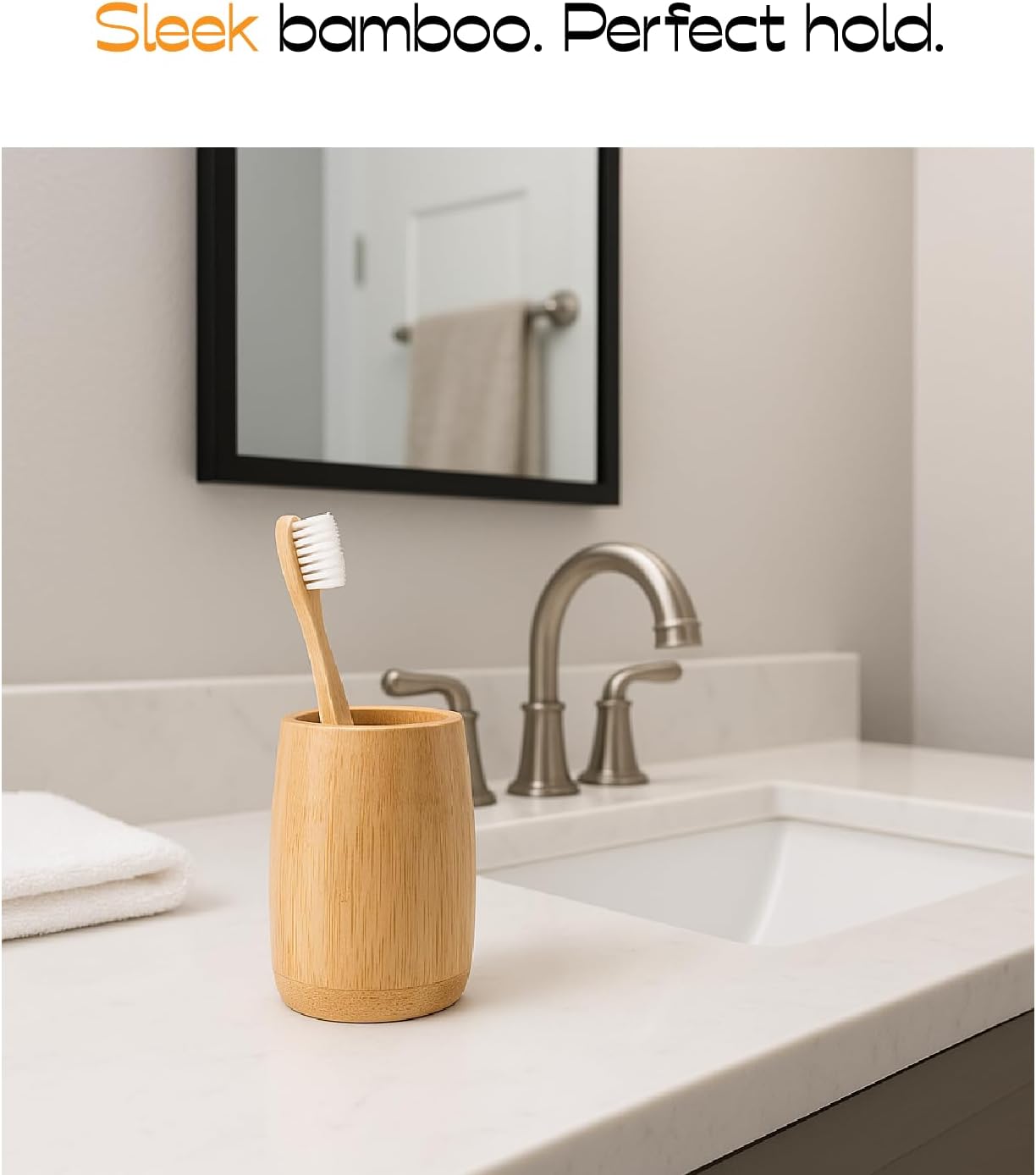 Natural Bamboo Toothbrush Holder 2 Pack, Simple Minimal Cylindrical Tumbler for Bathroom Countertop, Unbreakable Makeup Brush or Pen Organizer, Desktop Accessory