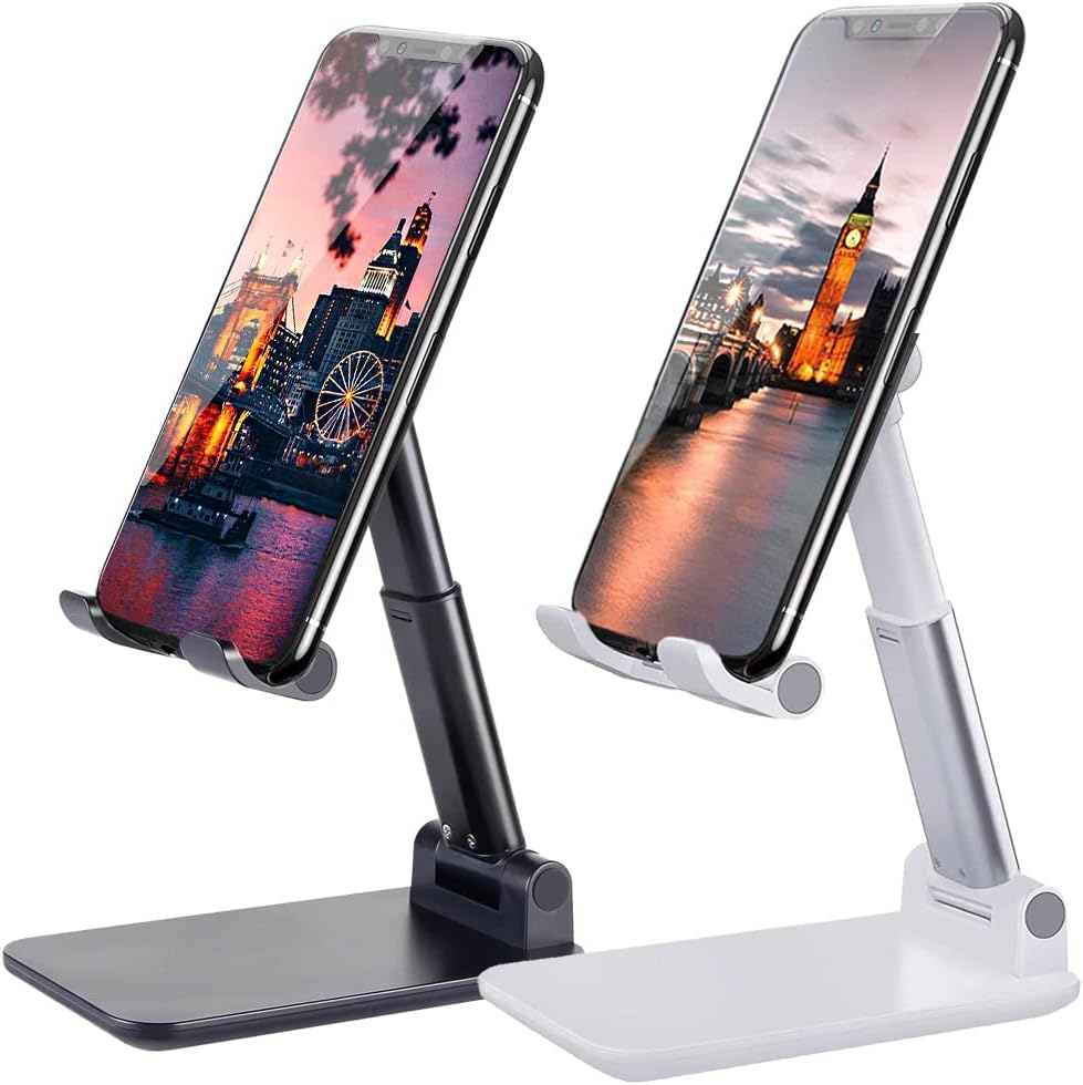 Meetuo 2 Pcs Cell Phone Stand, Adjustable Angle Height Phone Stand for Desk, Fully Foldable/Portable Phone Holder, Compatible for iPhone 16/15/14/13/12/Smartphones
