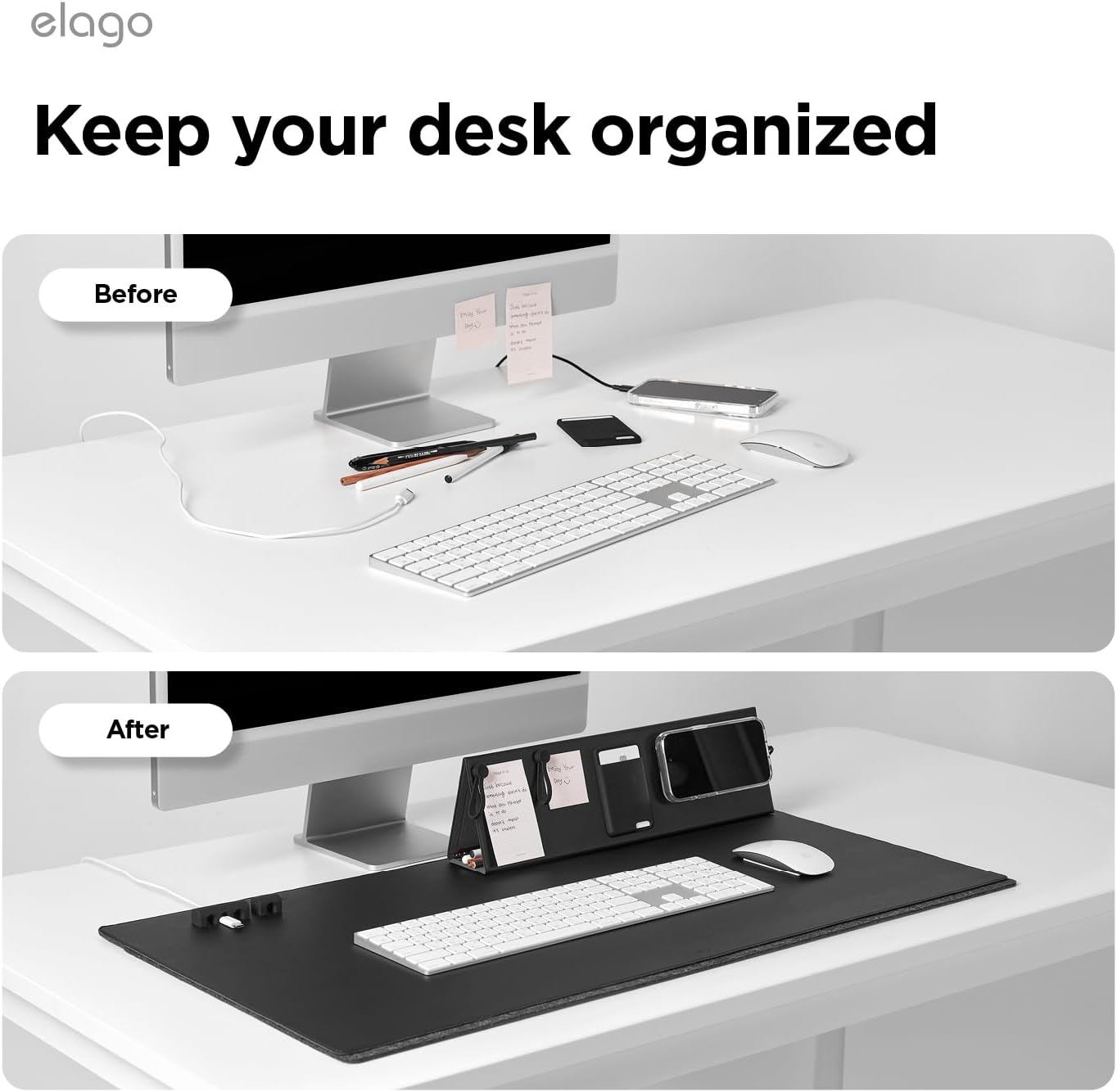 elago Smart Magnetic Desk Mat Folio Board Compatible with All Magnetic Products Clean Organized Desk for Office and Home (Microfiber Leather-Stone)