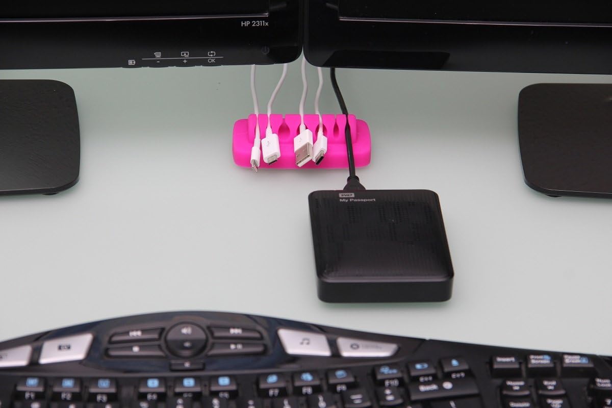 Heaviest Cable Organizer on The Market! Compact and Weighted Desktop Cord Holder and Cable Organizer, Eco-Friendly Silicone, No Bad Smell, Bundled with 4 Reusable Cable Ties! (Black)