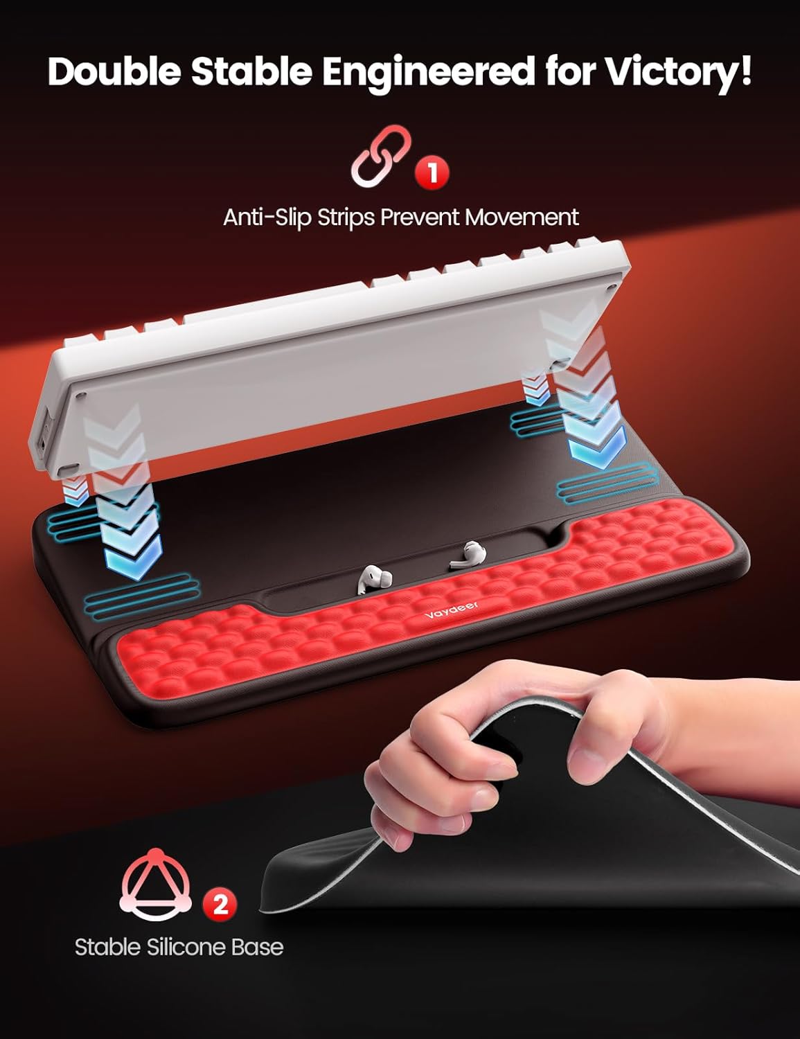 Vaydeer Wrist Rest with Keyboard Stand, Computer Wrist Support Pad, Ergonomic Keyboard Riser Holder Lift Tray with Wrist Pad, Soft Memory Foam Desk Cushion, Palm Hand Typing for Office Home Gift-Blue
