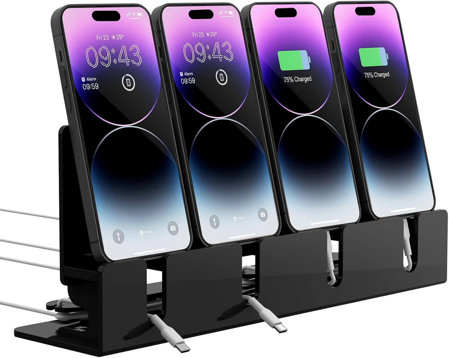 Cell Phone Stand, Multiple Phone Holder Organizer Stand for 4 Phones, Acrylic Desktop Mobile Phone Docking Station Charging Holder (Clear)