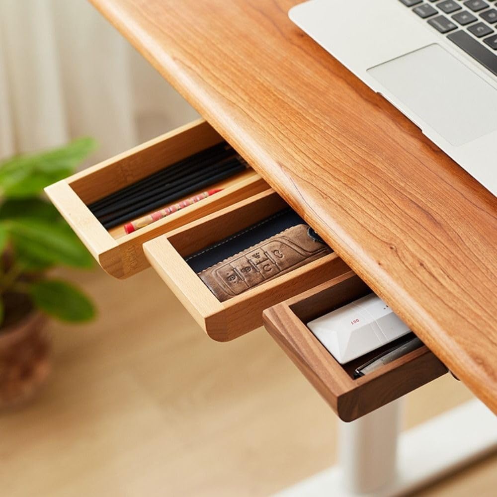 Leadigol Under Desk Drawer Wood, Self-Adhesive Hidden Drawer Organizer Slide Out,Easy Installation Under Table Storage, Under Desk Shelf Tray, Pull Slide out Drawer Storage