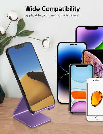 Desktop Cell Phone Stand Holder, Aluminum Solid Portable Universal Desk Stand for iPhone 16 15 14 13 12 11 X 8 7 6 Plus 5 Ipad 2 3 4 Mini Samsung Huawei All Mobile Smart Phone, Silver