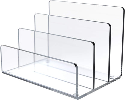 Jucoan Clear Acrylic File Holder, 3 Sections Vertical Desktop Organizer, 9 x 6.5 x 6.5 Inch Office File Sorter Stand Rack for Documents Letter Book