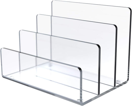 Jucoan Clear Acrylic File Holder, 3 Sections Vertical Desktop Organizer, 9 x 6.5 x 6.5 Inch Office File Sorter Stand Rack for Documents Letter Book