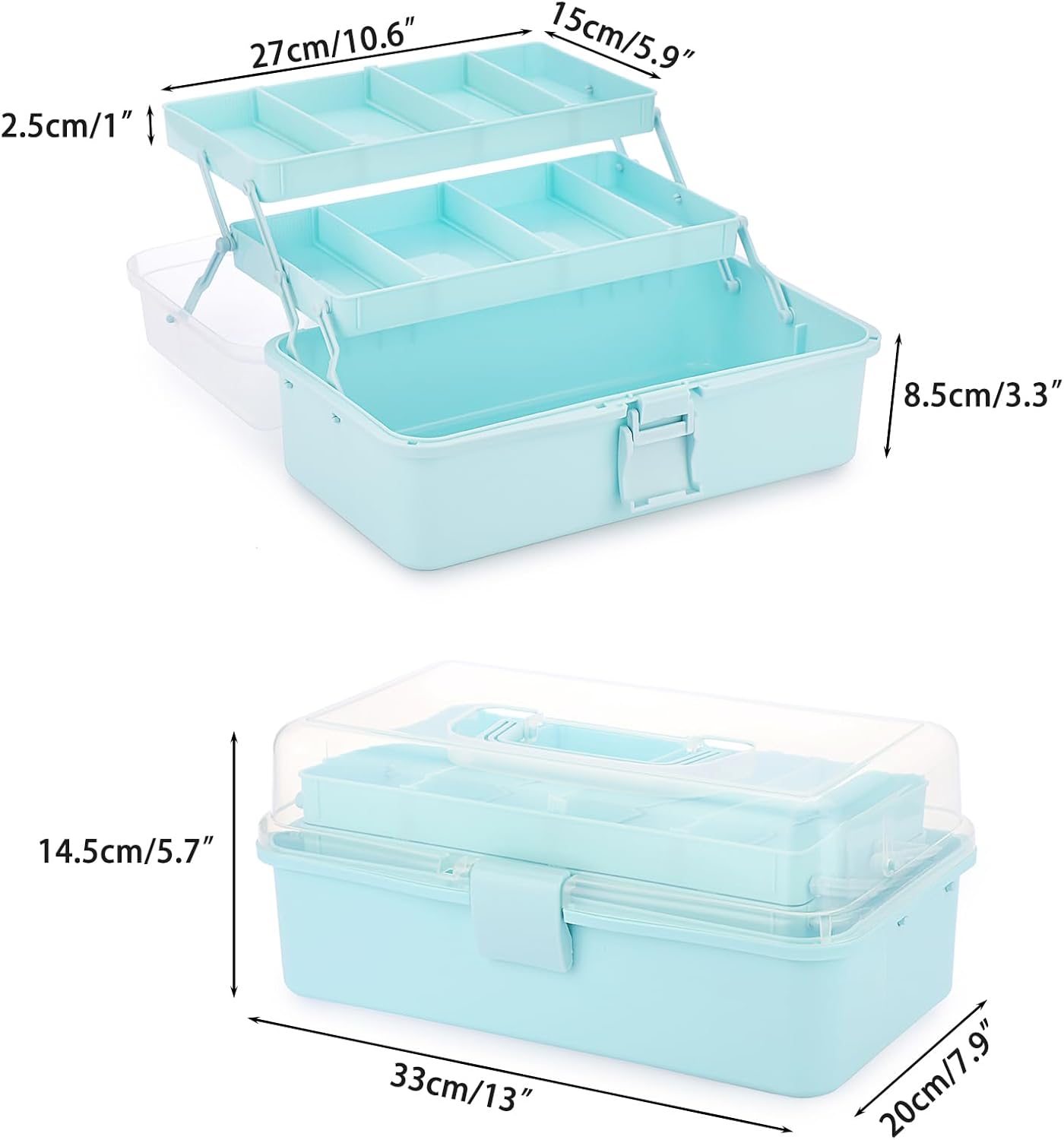 BTSKY 3-Layer Plastic Dividing Storage Box Craft Organizer and Storage with Adjustable Spacers Portable Handled Art Supply Organizer Multipurpose Home Utility Box for Medicine Sewing(Haze Green)