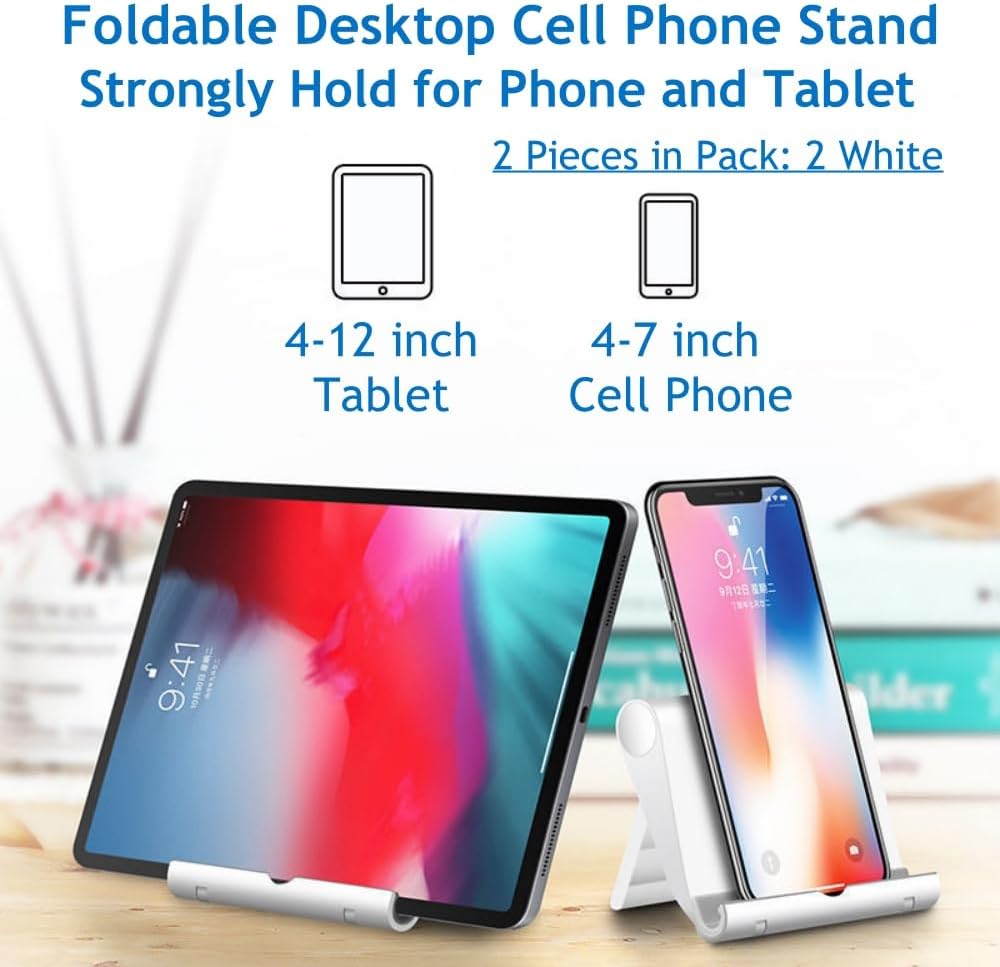 Adjustable Foldable Cell Phone Stand for Desk, Compatible with Most Smartphones and Tablets, Fits Devices up to 10 Pounds