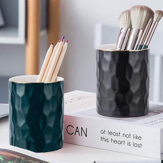 HANKOR Ceramic Pen Holder Cup Pencil Holder for Desk, Makeup Brush Holder Organizer for Office Home, White