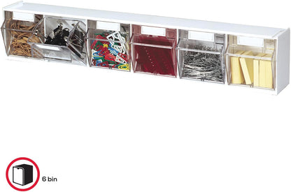 Deflecto Interlocking Tilt Bin, 9 Bin Unit, Clear and White, 23-5/8” x 3-5/16” x 2-5/8” (20903OP)