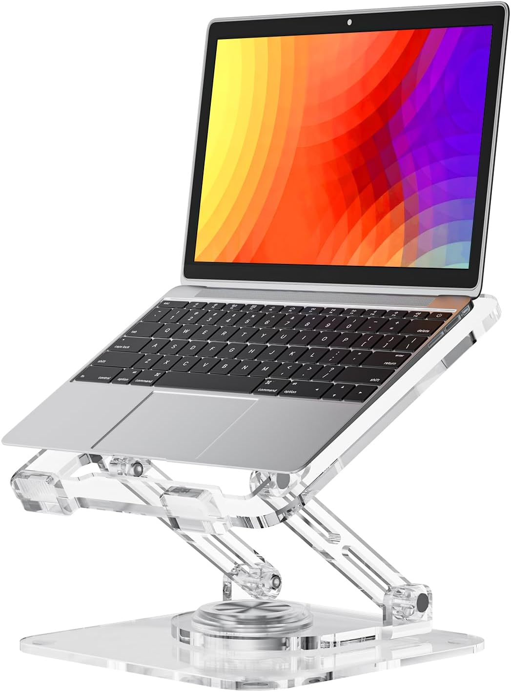 Laptop Stand for Desk - Adjustable, Foldable Clear Acrylic Riser with 360° Rotating Base, Ergonomic Laptop Holder for MacBook Pro/Air & 10-16” Notebooks