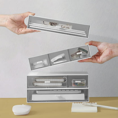 Desk Organizer with Drawers Stackable Storage Drawers, Plastic Compact Desk Storage Box Great for Office School Home Small Space- 1drawers (White)