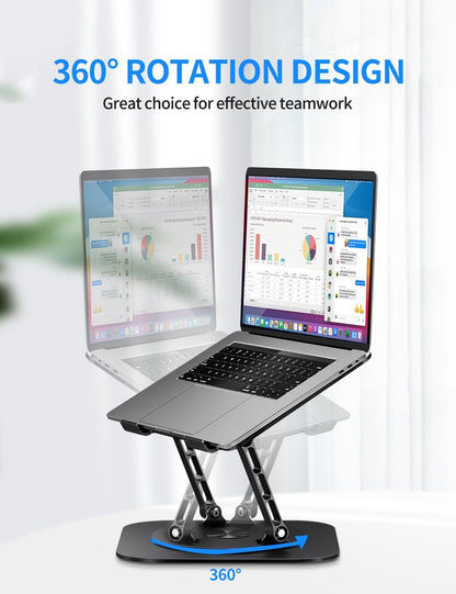 AOEVI Adjustable Computer Stand with 360 Rotating Base, Ergonimic Foldable Laptop Riser for Desk Compatible with MacBook Pro/Air Notebook up to 16 Inches, Silver
