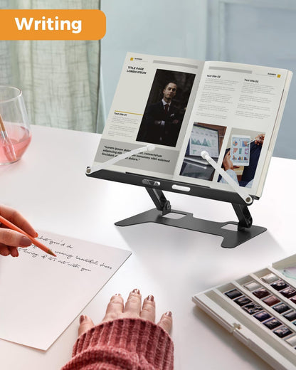 Honagu Adjustable Laptop Stand for Desk, Metal Foldable Laptop Riser, Portable Desktop Book Stand Holder, Ergonominc Computer Notebook Stand Compatible with 10-15.6” Laptops (Silver)