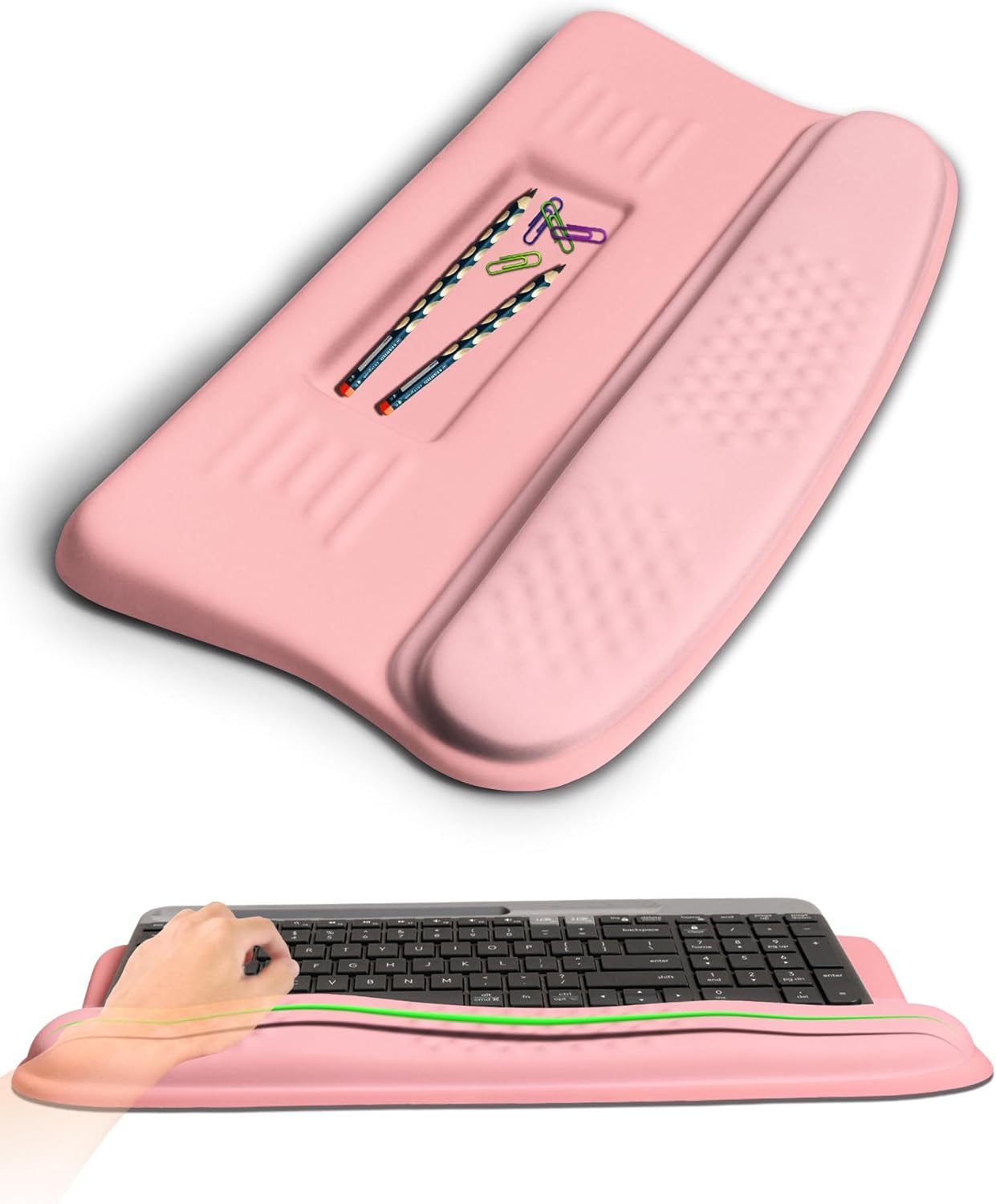 Ergonomic Wave Wrist Rest with Keyboard Stand, Cushioned Palm Rest, Comfortable Integrated Memory Foam for Natural Typing and Relieve Wrist Pain, Dark Night Black
