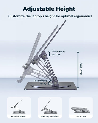 Aoviho 360° Rotating Laptop Stand for Desk | Adjustable, Foldable, Portable Aluminum Ergonomic Riser | Compatible with MacBook, Dell, HP & All Laptops 10-16 inch | Gray