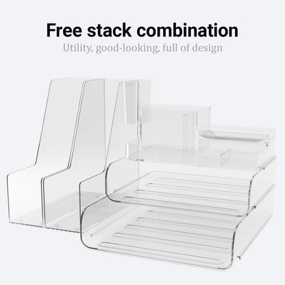 Clear Desk Organizer Set – 6-Piece Desktop Organizer with File Tray, Small Tray, Desk Organizer, Pencil Holder & 2 Magazine Holders – Plastic Office Supply Organizer for Home, School & Office
