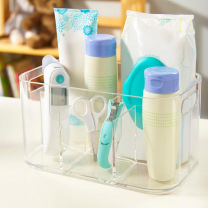 STORi Bliss 5-Compartment Plastic Cosmetics Storage Organizer, Set of 2 | Clear | Rectangular Divided Makeup Bin & Vanity Caddy with Pass-Through Handles | Round Corner Design | Made in USA