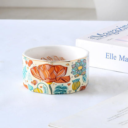 Aesthetic Desk Organizer Set of 2 For Office, Pen Holder and Paper Clip Holder Dispenser, Ceramic Cute Pencil Cup for Desk, Desktop Accessories, Office Decor, Ideal Gifts for Women, Mom (Flower)