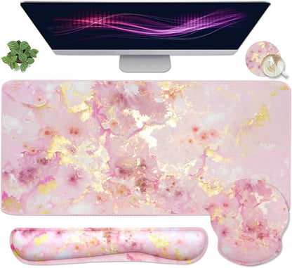 Memory Foam Ergonomic Keyboard Wrist Rest Pad and Mouse Wrist Rest Support Mouse Pad Set for Office Gaming Easy Typing-Pink Fluid