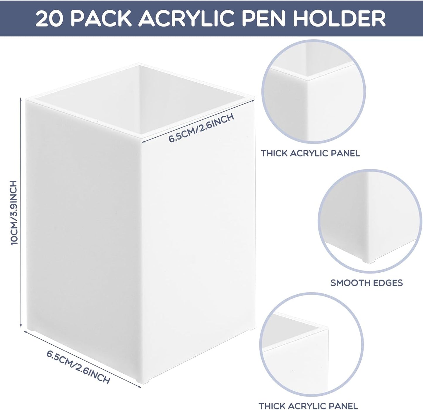 Crtiin 20 Pieces Acrylic Pencil Holder Makeup Brush Holder Pen for Desk Pencil Cup Acrylic Desk Accessories Desktop Stationery Organizer for Office School Home Supplies(Clear)