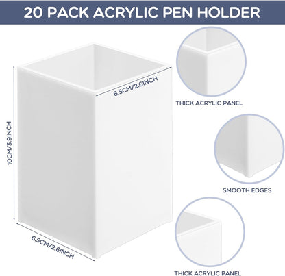 Crtiin 20 Pieces Acrylic Pencil Holder Makeup Brush Holder Pen for Desk Pencil Cup Acrylic Desk Accessories Desktop Stationery Organizer for Office School Home Supplies(Clear)