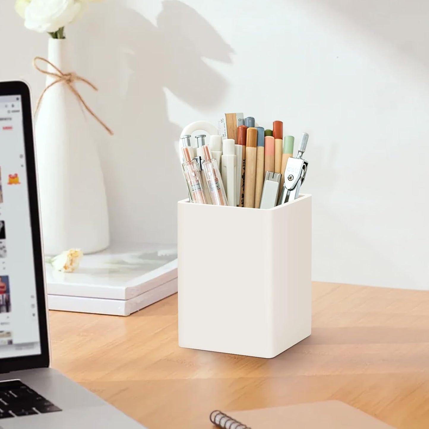 Pen Holder for Desk,Nordic Elegance Square Silicone Pencil Holder Soft Minimalist Desk Pen Cup Stand Waterproof Multifunctional Office Supplies for Home,Kids and School(Grey)