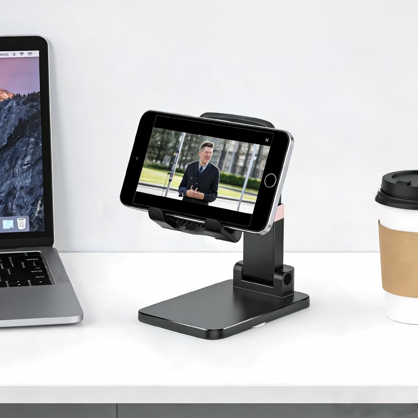 Adjustable Phone Stand for Desk - Foldable Cell Phone Holder for All Phones and Android Devices(1 Pack Black)