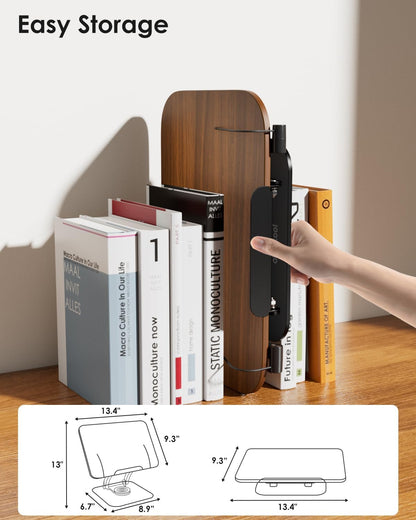 Book Stand for Reading, Aboutool Adjustable Book Holder with 360° Swivel Base & Page Clips, Foldable Cookbook Stand Textbook Stand for Music Scores, Recipe, Tablet, Laptop, Textbook