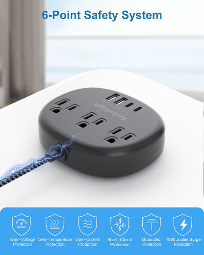 Pink Extension Cord with Surge Protected 1080J - 5 FT Kawaii Power Strip, 1625W Cute Extension Cord with 3 AC Outlet 4 USB (24W/4.8A), Compact for Cute Pink Kawaii Desk Home Essentials