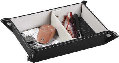 YAPISHI Key Dish Bowl for Men, Entryway Catchall Holder Bedside Table Valet Tray for Pocket Stuff, PU Leather Nightstand Organizer for Dice/Coins/Wallet/Watch/Rings/Sunglasses, Dresser/Coffee Table