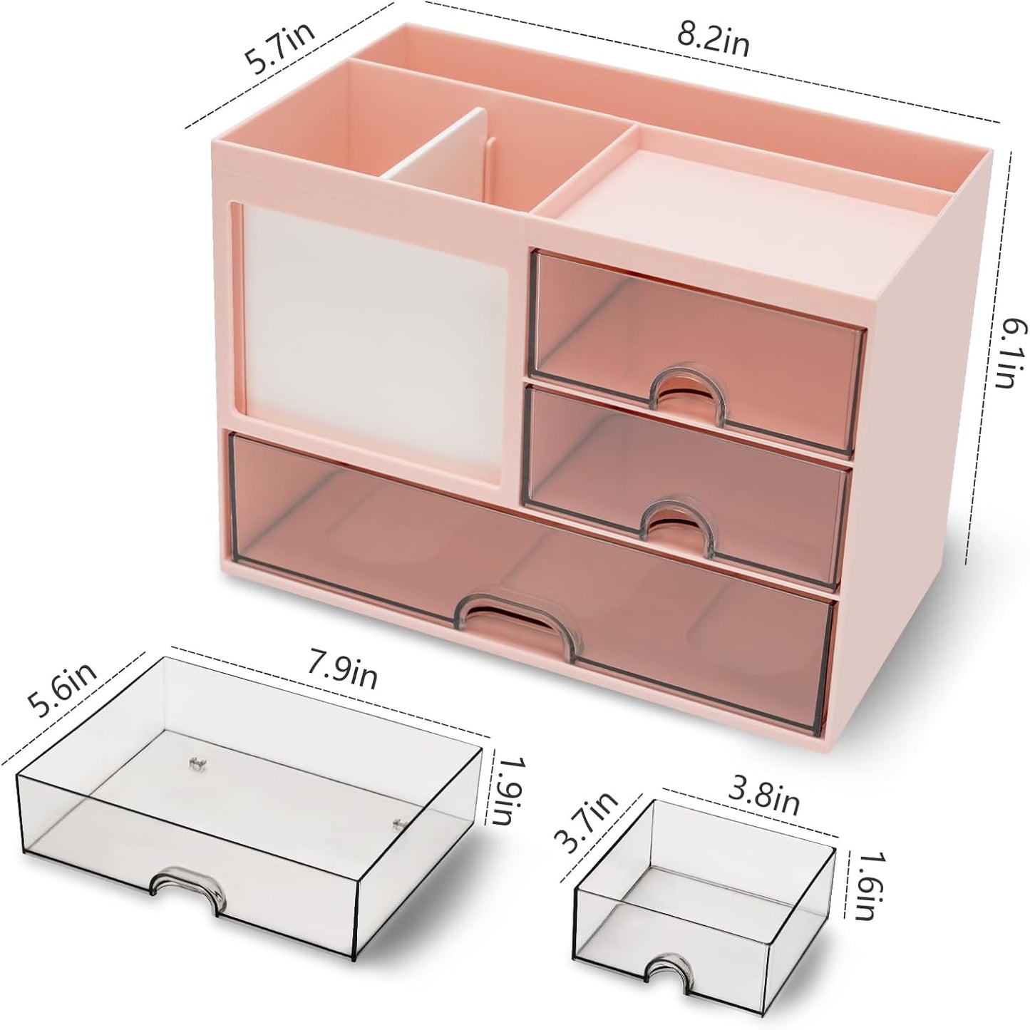 QIYVLOS Desk Organizer with 3 Drawer, Multi-Functional Pencil Pen Holder for Desk, Desk Organizers and Storage with 8 Compartments, Desktop Organizer for Office Home Art Supplies (White)
