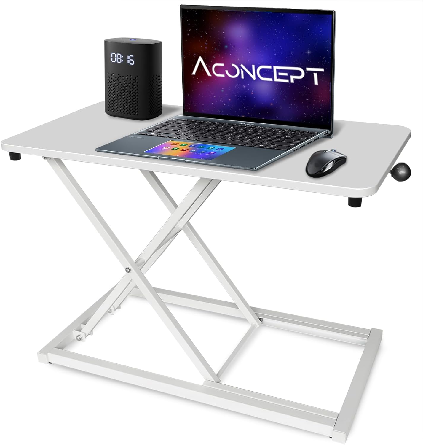 Aconcept Extra-Slim 26 x 14 inch White Lift Standing Desk Converter, Manual Adjustable Height Sit Stand up Desk Riser, Compact for Monitor or Laptop Workstation