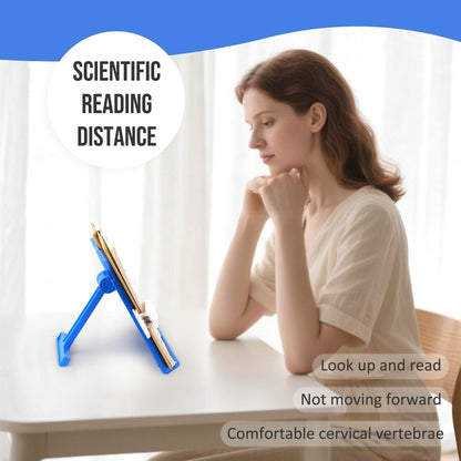 Book Holders for Reading Hands Free Desktop Cookbooks Stands Tray Portable Foldable Lightweight Bookstands Page Clips Rest for Music Score Cookbook Tablet Textbooks Ergonomic Reading Posture (Blue)