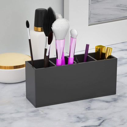 NIUBEE Acrylic Pen Holder 4 Compartments, Clear Pencil Organizer Cup for Countertop Desk Accessory Storage