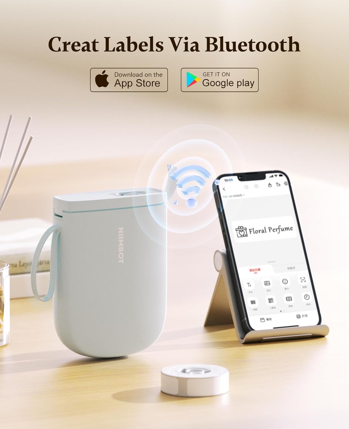 NIIMBOT 300 DPI D11 Label Maker Machine with 1 Tape, Mini Portable Label Printer, Bluetooth Thermal Label Printer Sticker Labeler for Office Home Kitchen School Organization, White