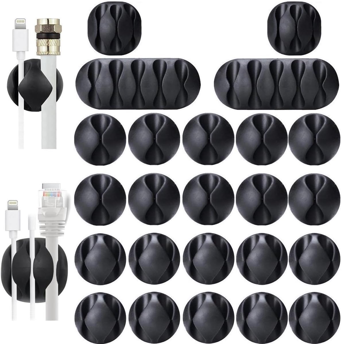OHill 16-Pack Black Cord Organizer - Adhesive Cable Clips Holder for Desk, Wall, Car - Wire Management Clips for iPhone Charger, USB, Computer Cables -Cord Keepers with Strong Sticky Backing