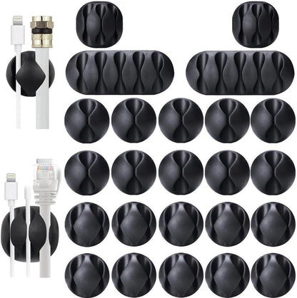 OHill 16-Pack Black Cord Organizer - Adhesive Cable Clips Holder for Desk, Wall, Car - Wire Management Clips for iPhone Charger, USB, Computer Cables -Cord Keepers with Strong Sticky Backing