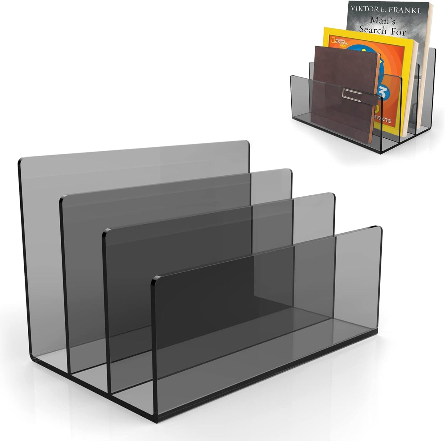 Boloyo Acrylic File Holder,1PC 2 Sections Clear File Organizer Mail Letter Sorter Desktop Folder Holder for Home Office School Envelope Bill Filling Paper Document