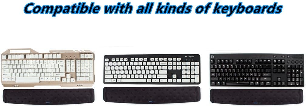 BRILA Keyboard Wrist Rest Support Cushion Pad for Computer, Laptop, Office Work, PC Gaming - Memory Foam Gel with Massage Holes Design - Non-Slip Easy Typing Wrist Pain Relief (Black Keyboard Pad)