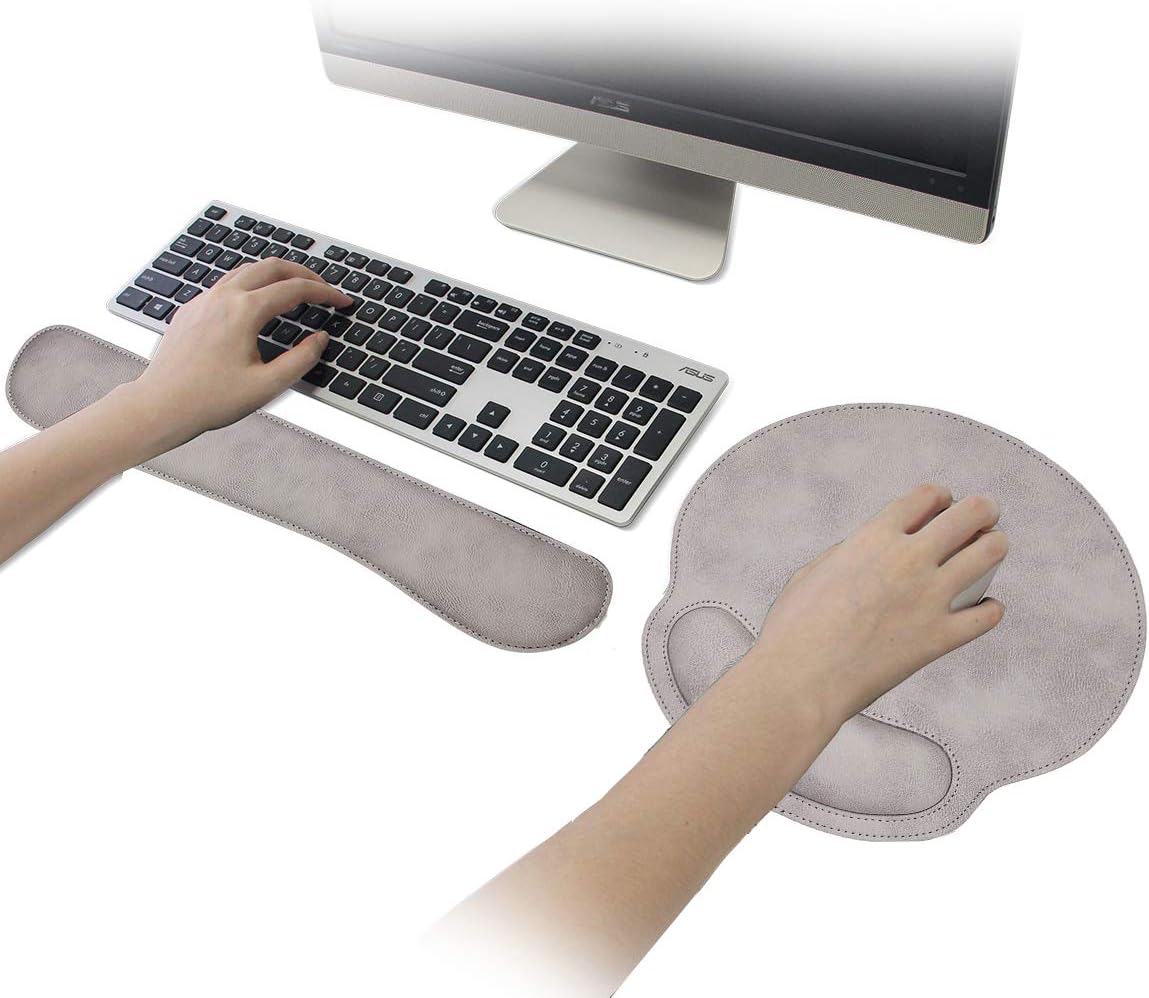 RICHEN Ergonomic PU Leather Keyboard Wrist Rest and Mouse Pad with Wrist Support, Memory Foam Set for Computer/Laptop,Gaming and Office, Comfortable for Easy Typing & Pain Relief (PU Brown)