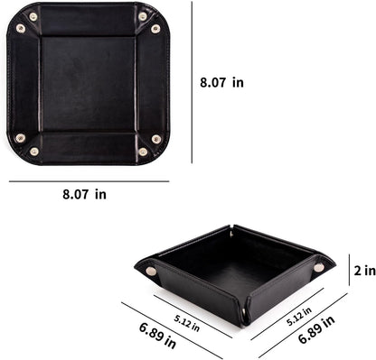 BONNY DODO Valet Tray for Men PU Leather Tray Organizer with Partition, Storage Keys, Watch & Practical Storage for Table Nightstand Living Room Bedroom (Dark Brown-Square)