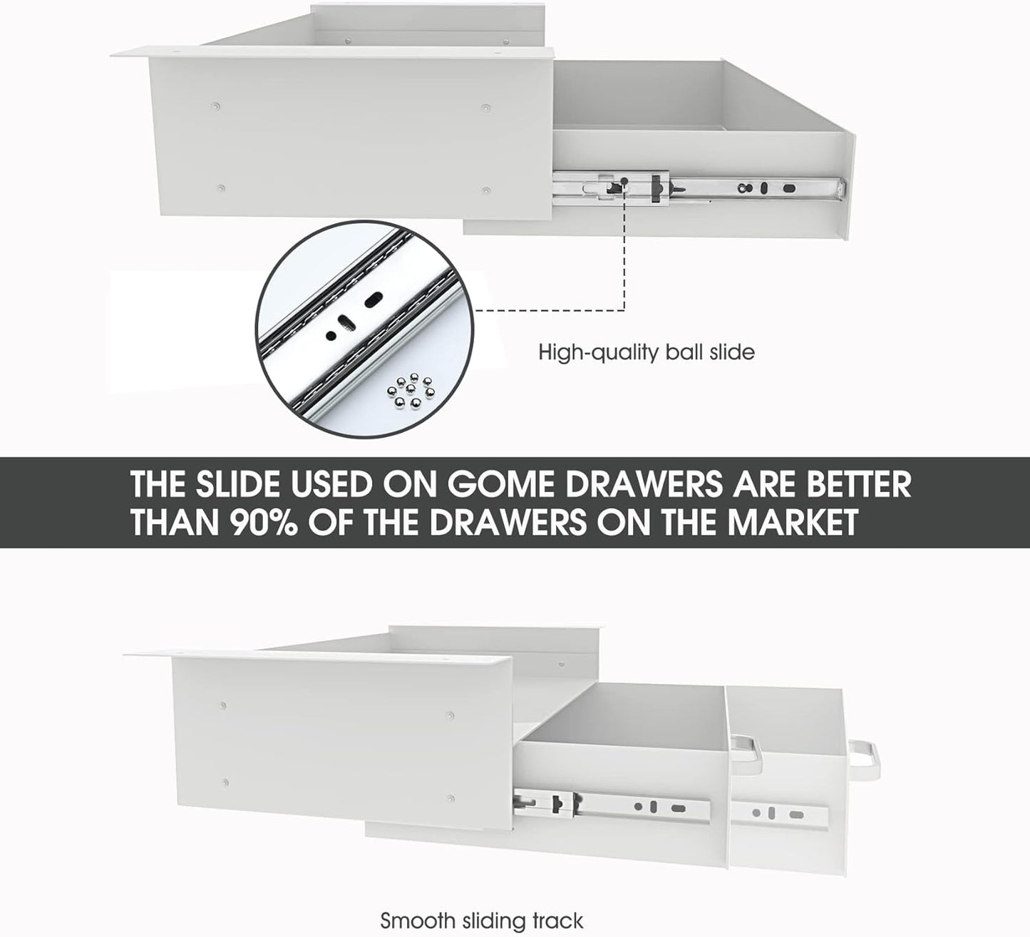 GOME Under Desk Slide out Pencil Drawer with Space Divider Design for Storing Pencil and Office Accessories, Underdesk Pull out Tray Organizer Mounted for Sit Stand Workstation