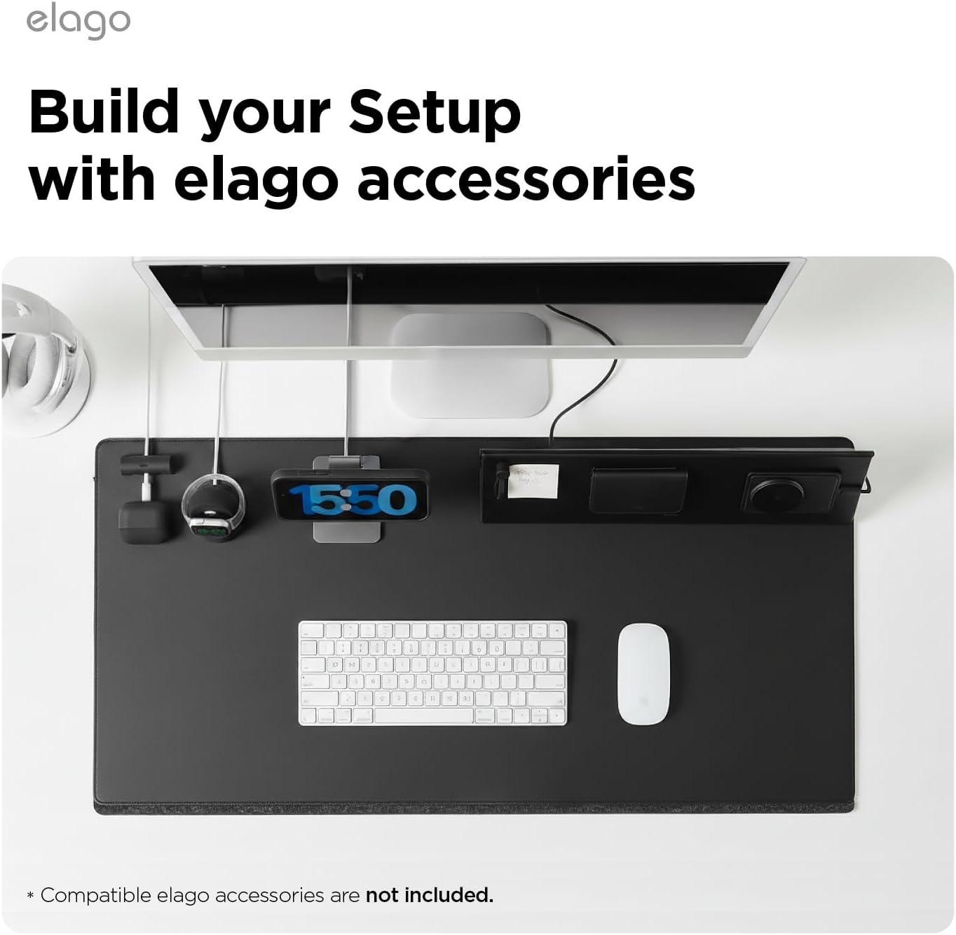 elago Smart Magnetic Desk Mat Folio Board Compatible with All Magnetic Products Clean Organized Desk for Office and Home (Microfiber Leather-Stone)