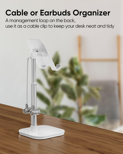Cell Phone Stand, Adjustable Height Phone Stand for Desk, Eye Level Desktop Phone Holder Compatible with iPhone, Pro Max, Samsung, and All Mobile Phones up to 10''