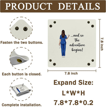 Inspirational Gifts for Women Jewelry Valet Tray, Motivational Positive Affirmations Gifts for Women, Blue Retro Nightstand Desk Accessories PU Leather Tray Organizer for Jewelry Rings Watches