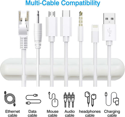 6-Pack White Silicone Cord Organizer Set – Adhesive Cable Holder Clips with 7, 5, and 3 Slots for Car, Home & Office Wire Management