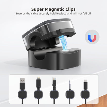 Cord Holder, 6 Pack Magnetic Cable Clips, Strong Adhesive Cord Holder for Nightstand Desk Organizer Kitchen Appliances Car Wall Office Phone Wire Keeper, Clear White